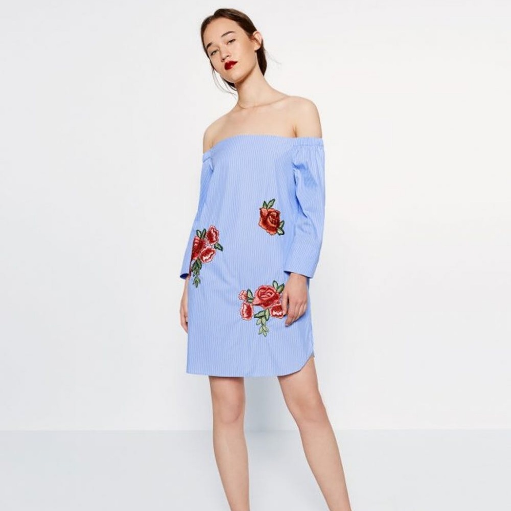 Zara Embroidered Off The Shoulder Dress Tunic XS